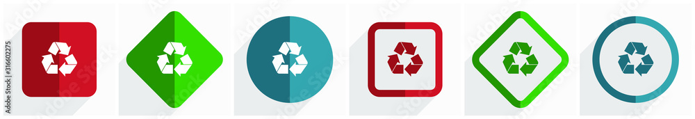 Aufkleber Recycle icon set, flat design vector illustration in 6 options for webdesign and mobile applications in eps 10