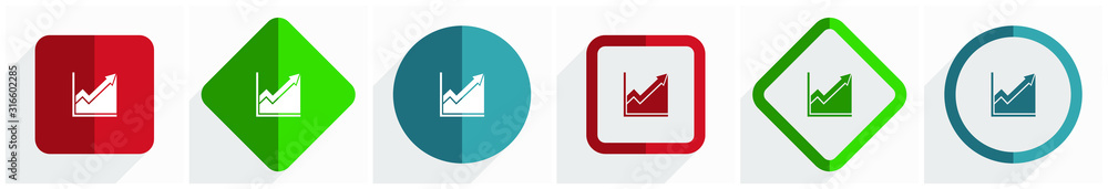 Poster histogram icon set, flat design vector illustration in 6 options for webdesign and mobile applicatio