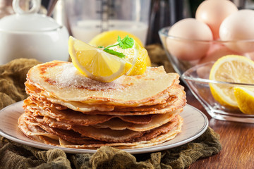 British pancakes with lemon and sugar