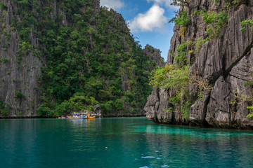 Fototapeta na wymiar Blue Lagoon in Coron island, Palawan, Philippines. Close to Kayangan Lake.
