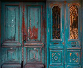 two ancient blue doors