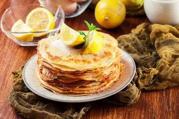 British pancakes with lemon and sugar