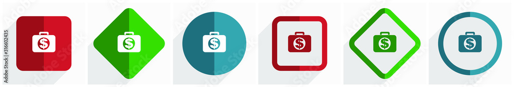Aufkleber financial icon set, flat design vector illustration in 6 options for webdesign and mobile applicatio