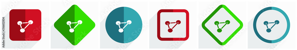 Leinwandbilder chemistry icon set, flat design vector illustration in 6 options for webdesign and mobile applicatio