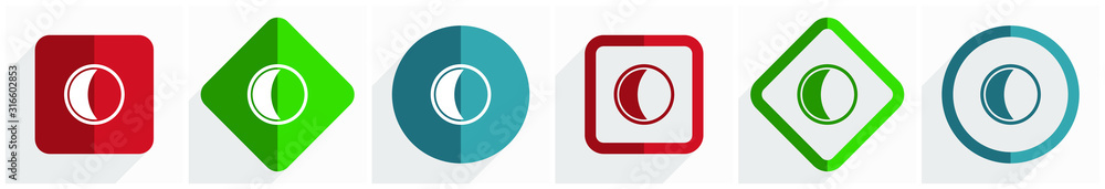 Aufkleber moon icon set, flat design vector illustration in 6 options for webdesign and mobile applications in