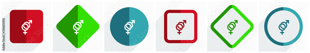 Poster sex icon set, flat design vector illustration in 6 options for webdesign and mobile applications in 