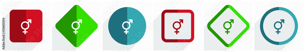 Aufkleber Sex icon set, flat design vector illustration in 6 options for webdesign and mobile applications in eps 10