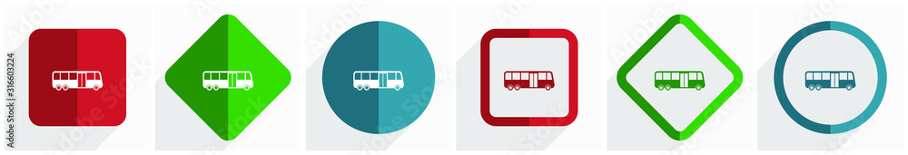 Aufkleber Bus icon set, flat design vector illustration in 6 options for webdesign and mobile applications in eps 10