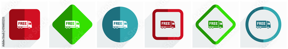 Leinwandbilder free delivery icon set, flat design vector illustration in 6 options for webdesign and mobile applic