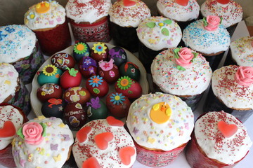 easter celebration with traditional colorful easter desserts
