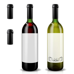 Red and white wine bottles. Vector illustration