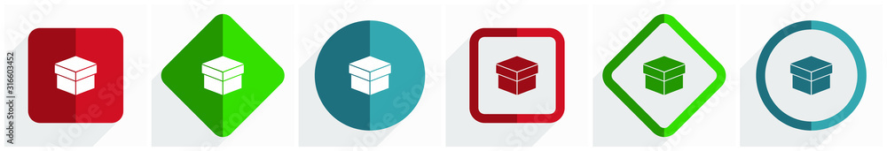 Fototapete Box icon set, flat design vector illustration in 6 options for webdesign and mobile applications in eps 10
