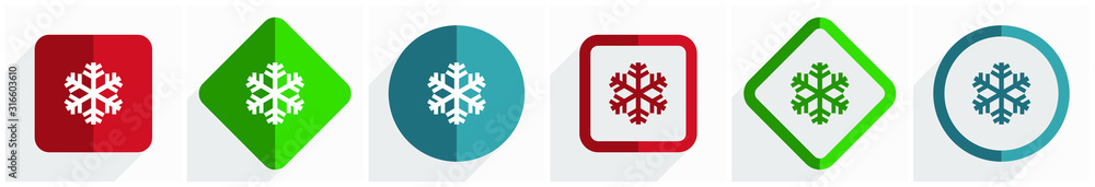 Leinwandbilder Snow icon set, flat design vector illustration in 6 options for webdesign and mobile applications in eps 10