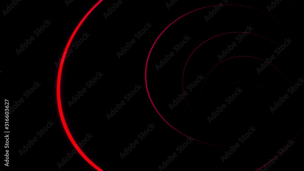 Poster abstract animation of swirling tunnel from neon line on black background. animation. beautiful futur