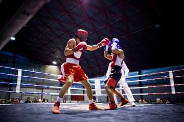 Two boxers fighting in a ring