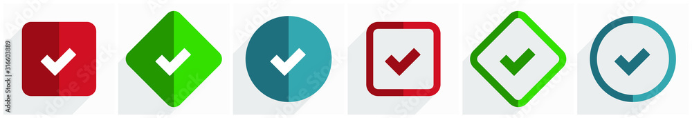 Leinwandbilder accept icon set, flat design vector illustration in 6 options for webdesign and mobile applications 