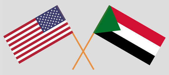 Crossed flags of Sudan and the USA