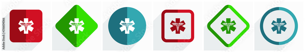 Aufkleber Emergency icon set, flat design vector illustration in 6 options for webdesign and mobile applications in eps 10