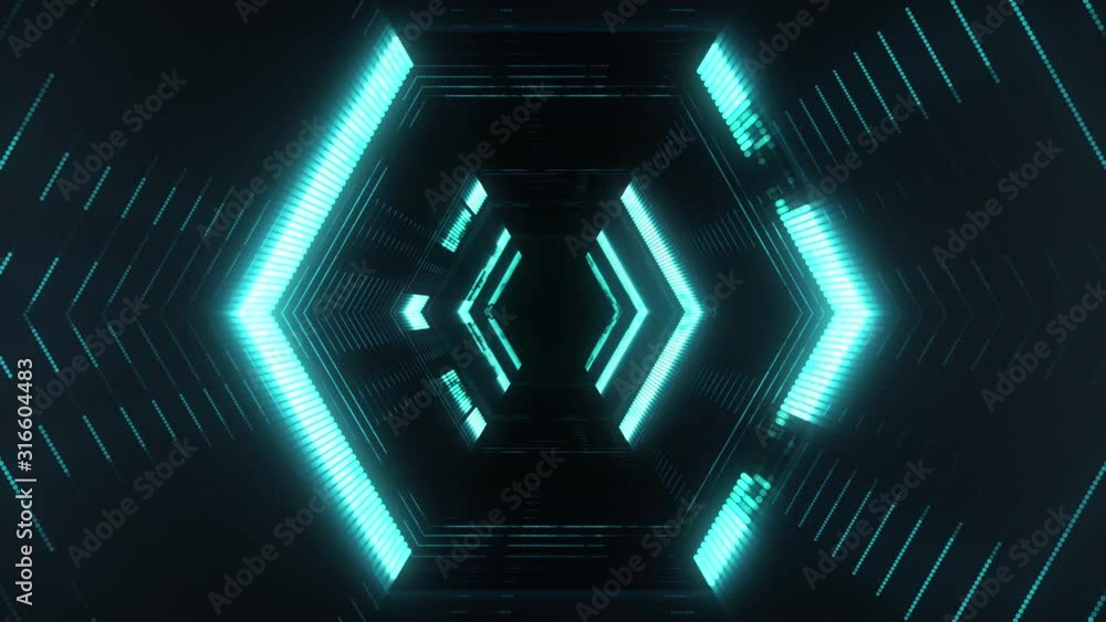 Poster technology background of a futuristic tunnel with abstract brackets. creative texture of a virtual p