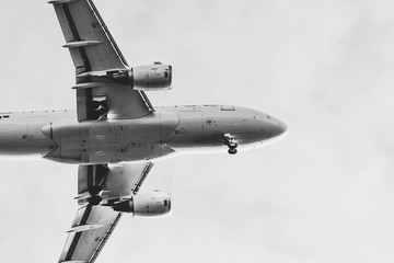 Close view to landing passenger jet