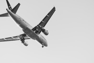 Close view to landing passenger jet