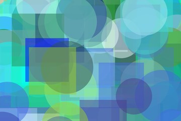 Abstract green blue circles squares illustration background