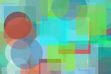 Abstract green blue red circles squares illustration background