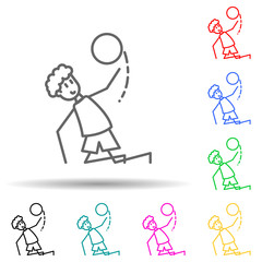 soccer player with ball multi color style icon. Simple thin line, outline vector of soccer in action icons for ui and ux, website or mobile application