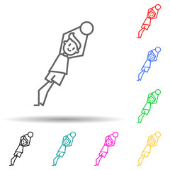 goalkeeper catches ball multi color style icon. Simple thin line, outline vector of soccer in action icons for ui and ux, website or mobile application
