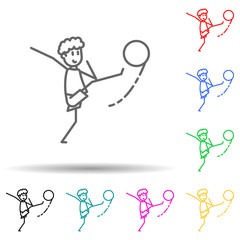 the kicker strikes ball multi color style icon. Simple thin line, outline vector of soccer in action icons for ui and ux, website or mobile application