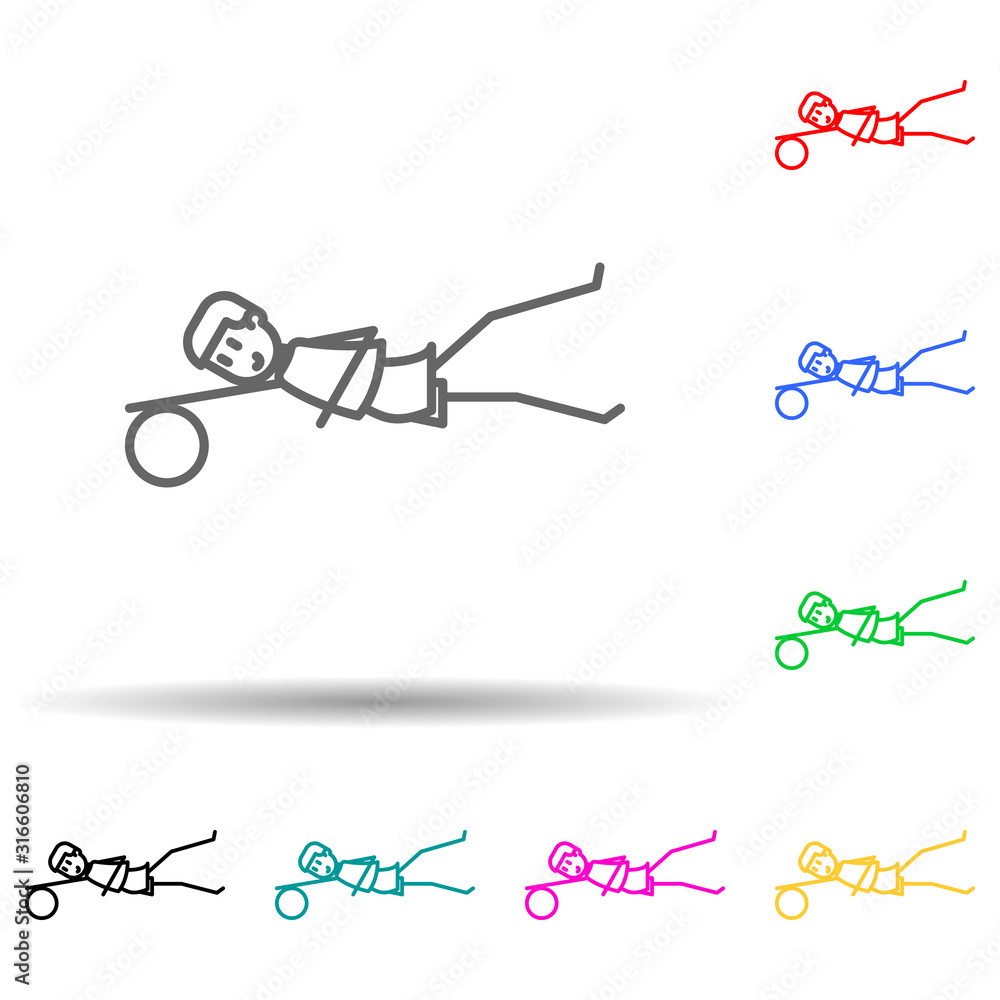 Poster goalkeeper catches ball multi color style icon. simple thin line, outline vector of soccer in action