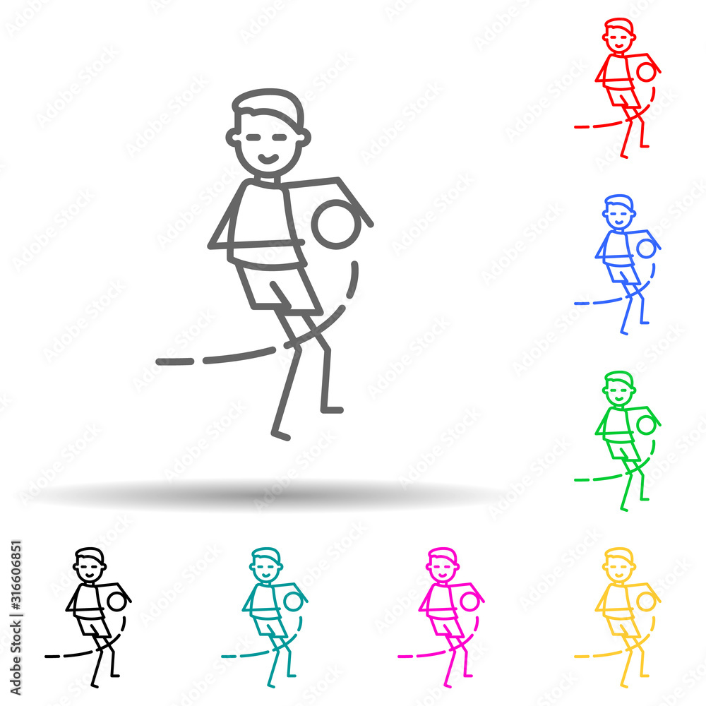 Poster goalkeeper catches ball multi color style icon. simple thin line, outline vector of soccer in action