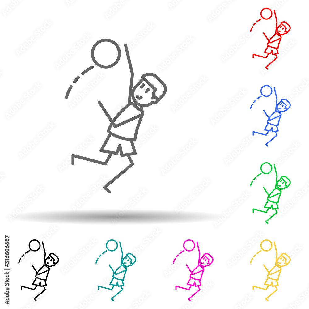 Poster goalkeeper catches ball multi color style icon. simple thin line, outline vector of soccer in action