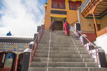 buddhist monks in tikshey monastery in ladakh, India
