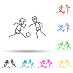 Fototapeta premium soccer players with ball multi color style icon. Simple thin line, outline vector of soccer in action icons for ui and ux, website or mobile application