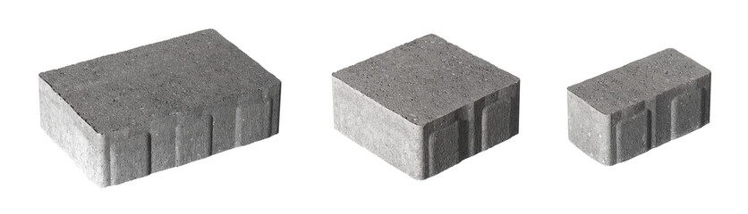 Set of paving stones made of concrete isolated on white background. Tiles have a flat upper surface...