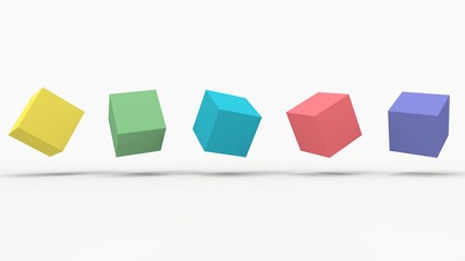 3d rendering, 3d illustration. Colored abstract cubes on a light background.