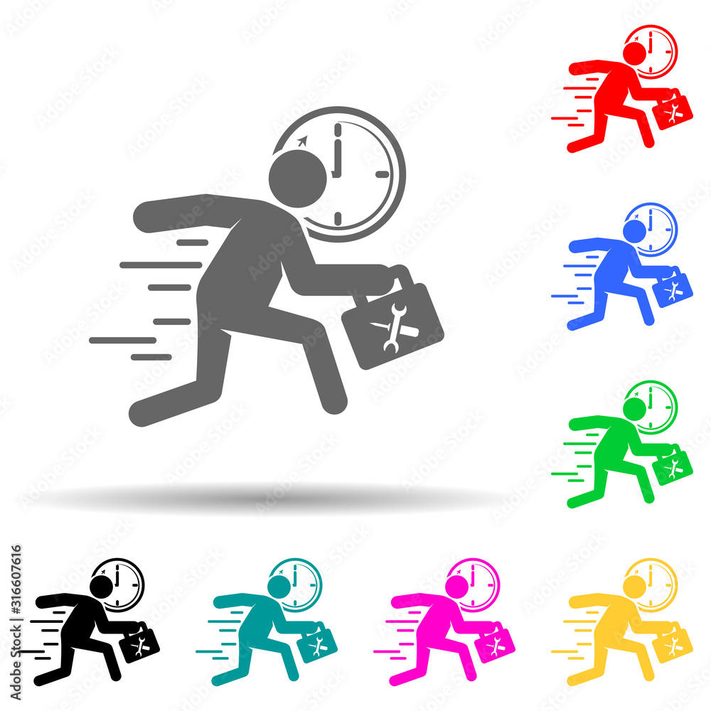 Poster speed with tool bag multi color style icon. simple glyph, flat vector of speed icons for ui and ux, 