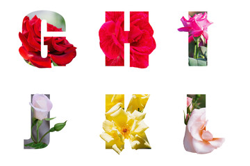Letters of flowers of different varieties of roses