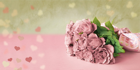 Valentine's Day background with pastel pink roses