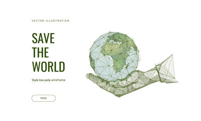Save the world low poly wireframe landing page template