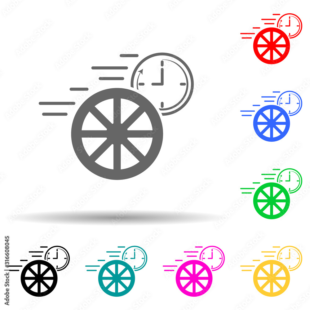 Poster car wheel speed multi color style icon. simple glyph, flat vector of speed icons for ui and ux, webs
