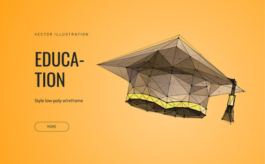 Education, study low poly wireframe landing page template