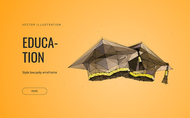 Education low poly wireframe landing page template