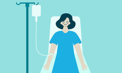 Female patient in a hospital with a medical dropper. Flat design. Vector illustration