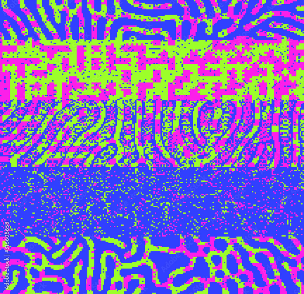Aufkleber Abstract webpunk and vaporwave style background with pixelated glitched screen. Generative computer art.