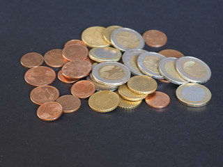 Euro coins, European Union over black