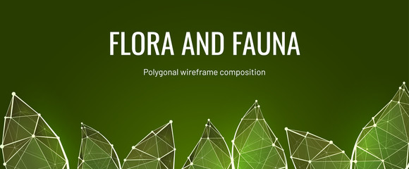 Flora and fauna low poly vector banner template - obrazy, fototapety, plakaty