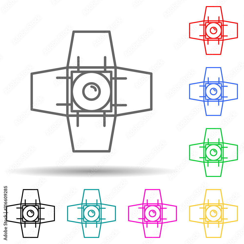 Poster searchlight for filming multi color style icon. simple thin line, outline vector of spotlight icons 