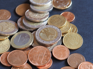 Euro coins, European Union over black